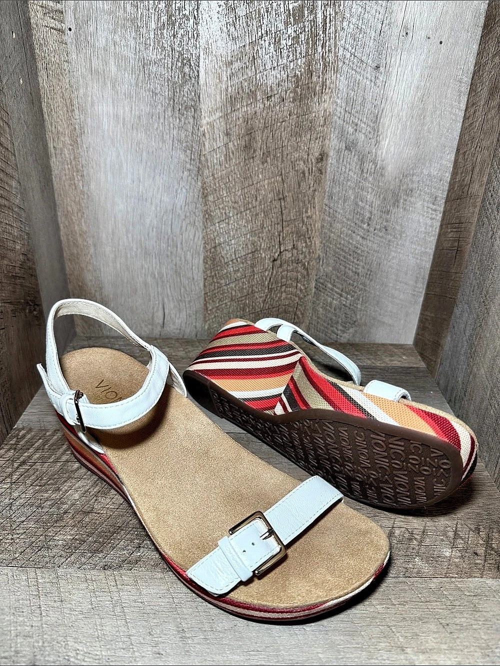 Vionic Enisa Striped Wedge Sandals